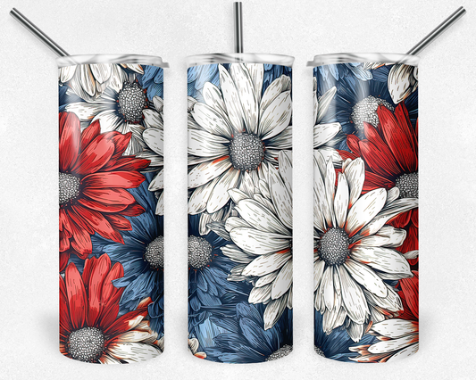 Red, white and blue flowers tumbler - Mayan Sub Shop