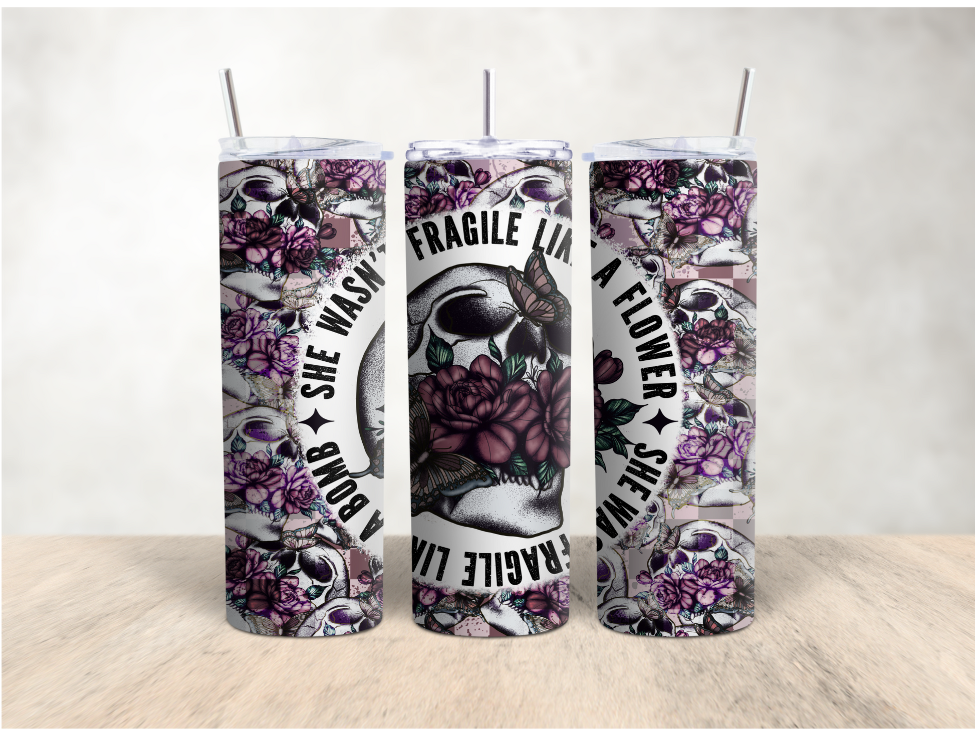 Fragile like a bomb 20 oz. skinny tumbler - Mayan Sub Shop