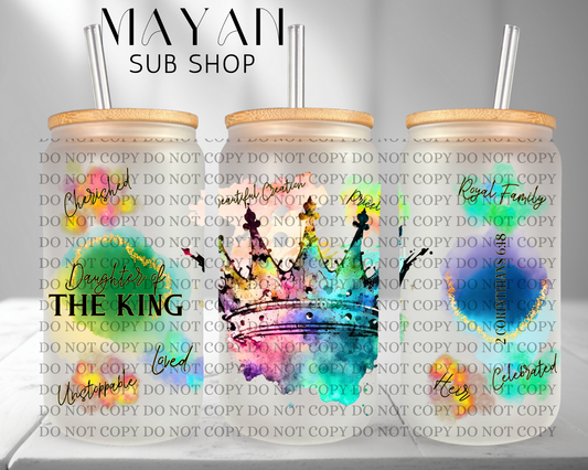 Daughter of the King 16 oz. frosted glass.- Mayan Sub Shop