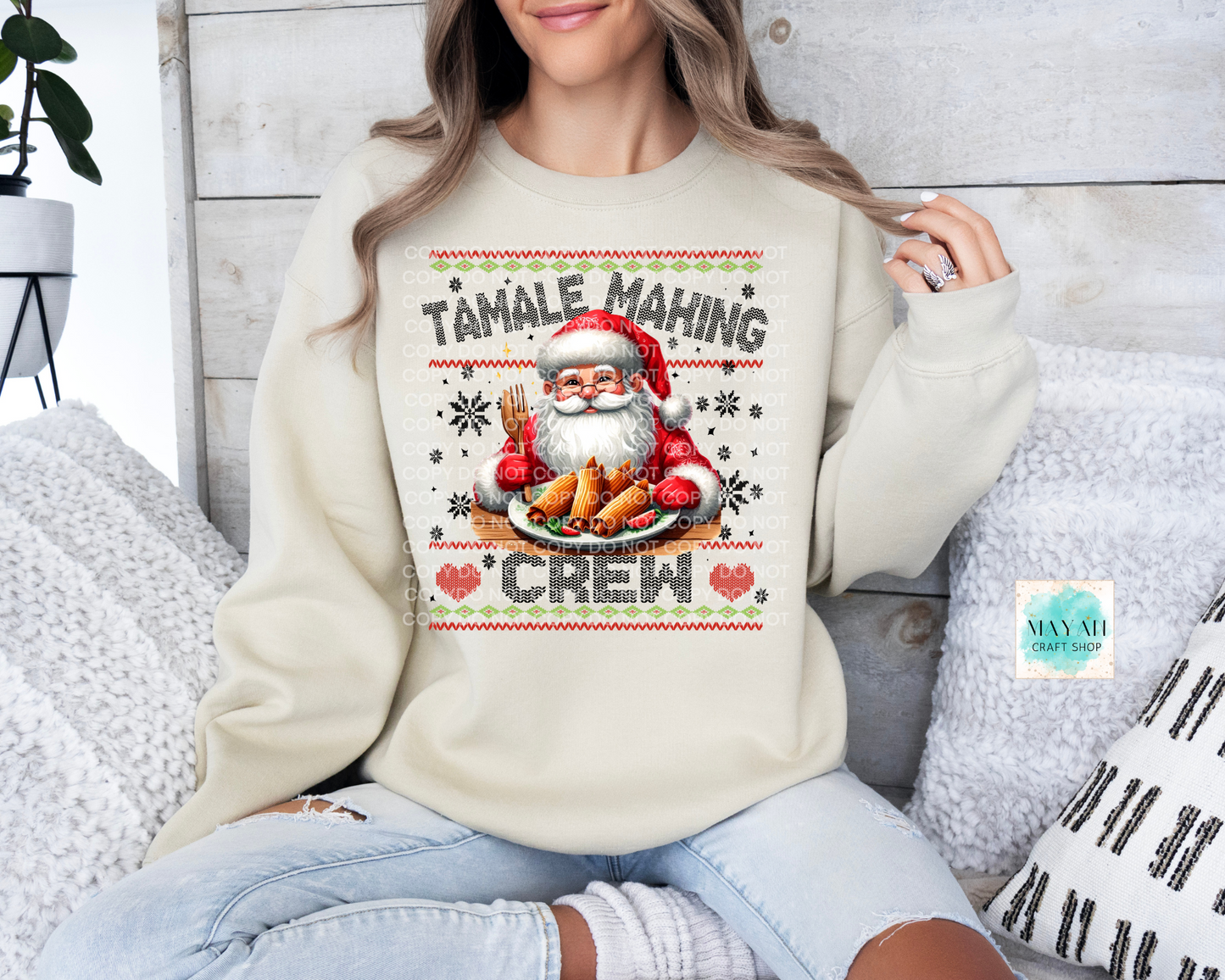 Tamale making crew sand sweatshirt. -Mayan Craft Shop