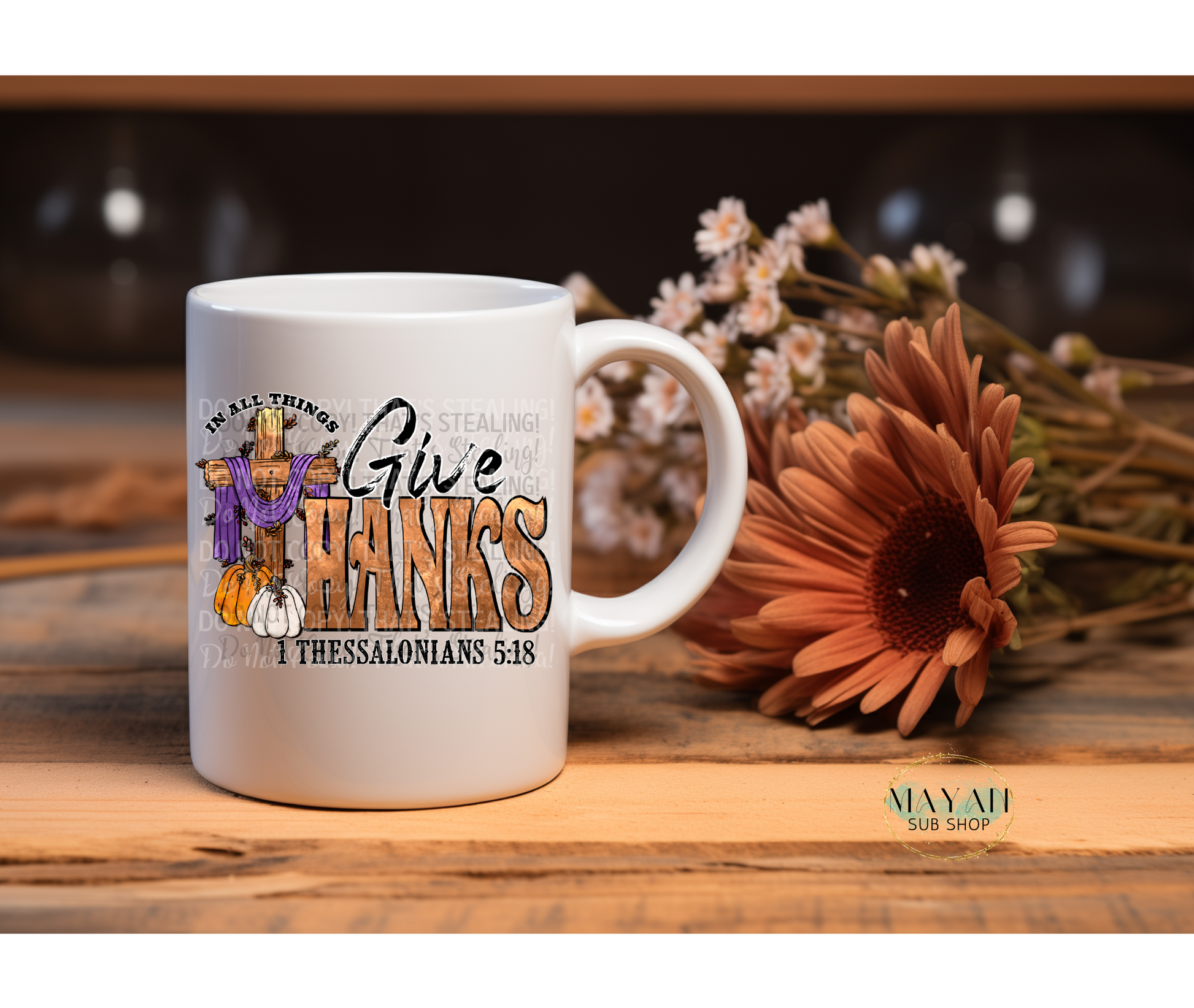 Give Thanks 15 OZ. Coffee Mug - Mayan Sub Shop