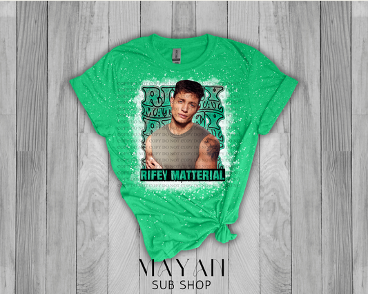 Riffey matterial in heather irish green bleached shirt. -Mayan Sub Shop