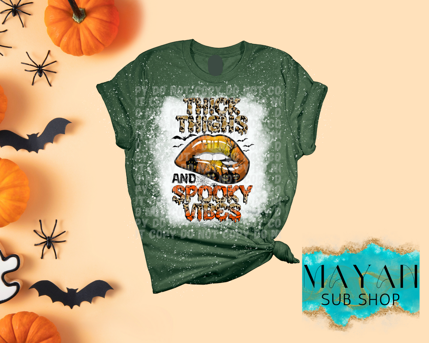 Thick Thighs and Spooky Vibes Bleached Shirt - Mayan Sub Shop