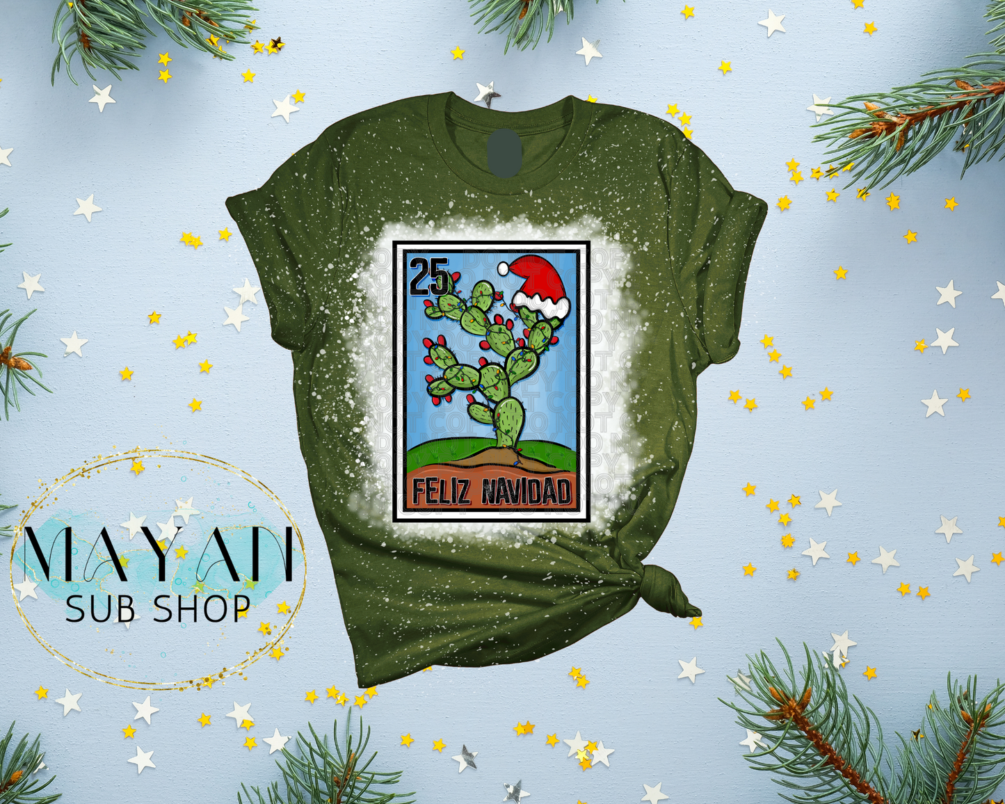 Feliz Navidad Loteria Bleached Shirt - Mayan Sub Shop