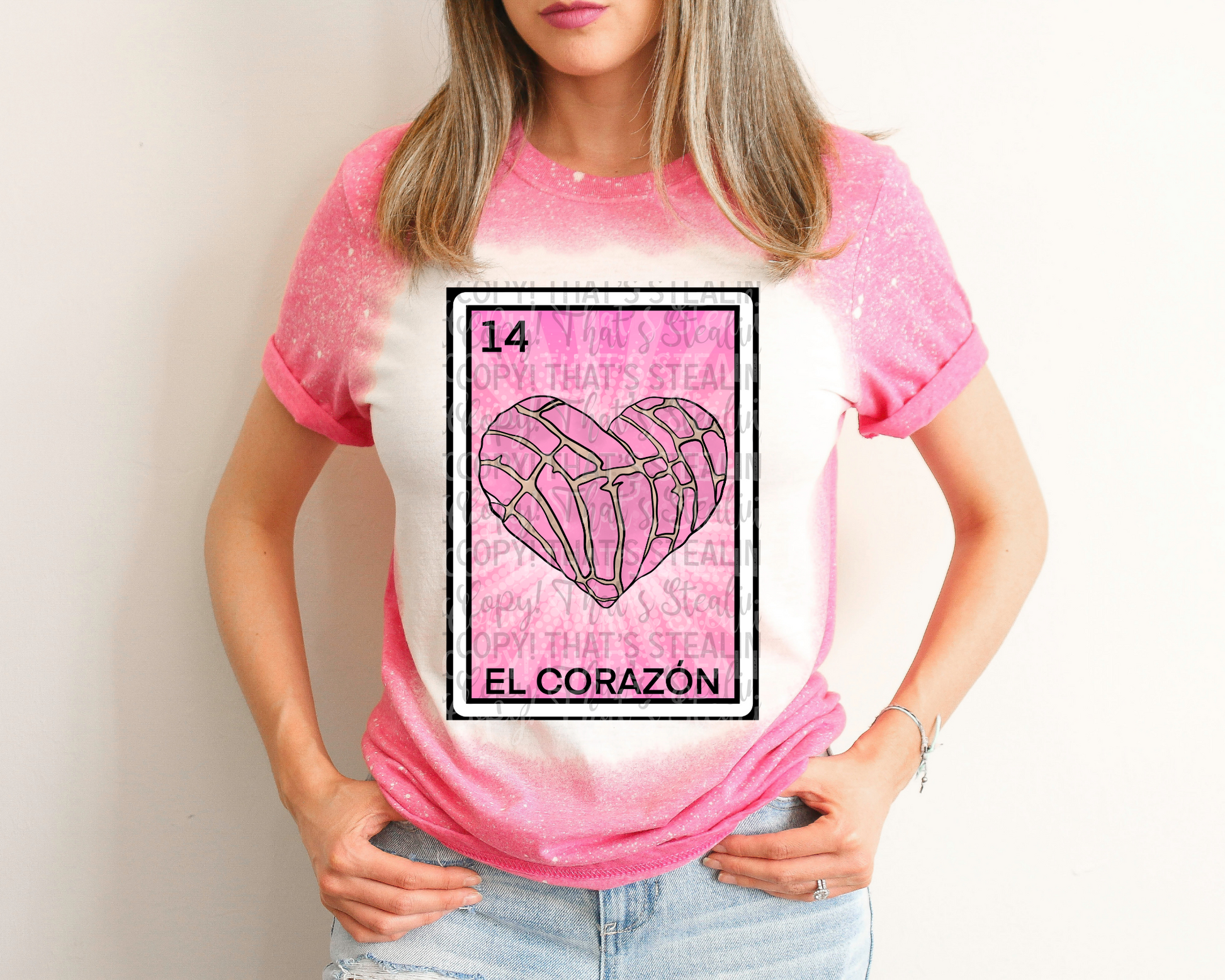 El corazon in heather heliconia bleached shirt. -Mayan Sub Shop