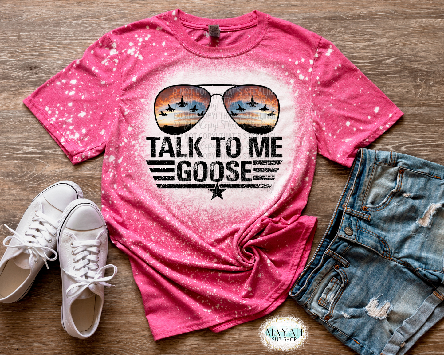 Talk To Me Goose Fighter Jet Glasses Bleached Tee