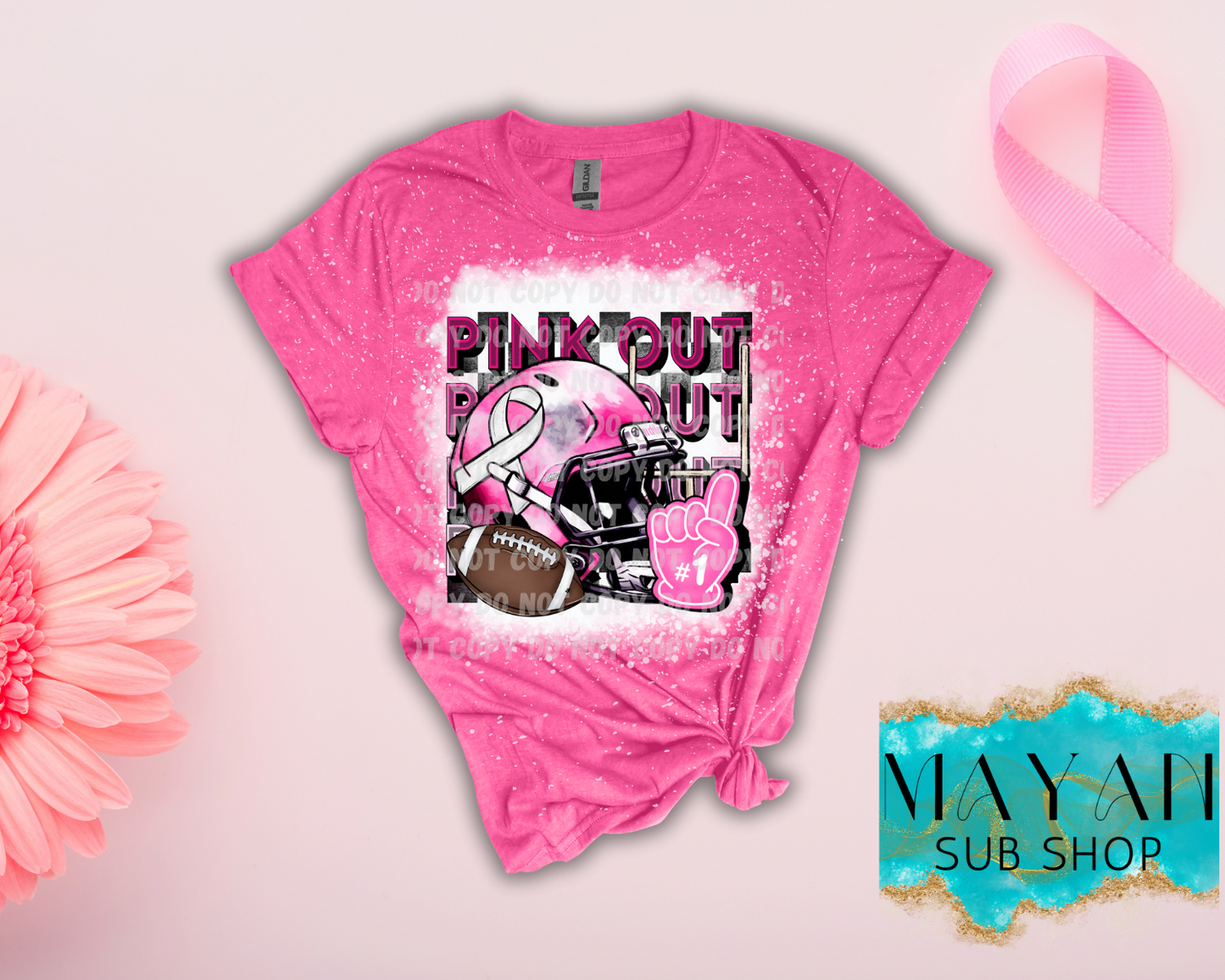 Pink Out Breast Cancer Awareness Bleached Shirt - Mayan Sub Shop