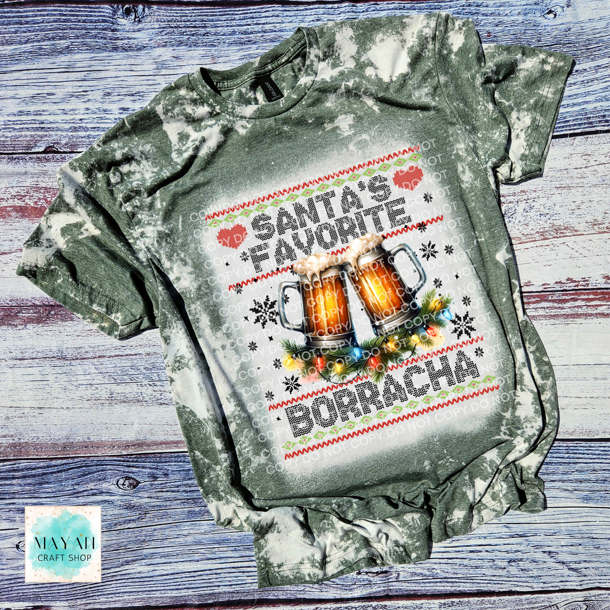 Santa's favorite borracha heather military green bleached tee. -Mayan Craft Shop