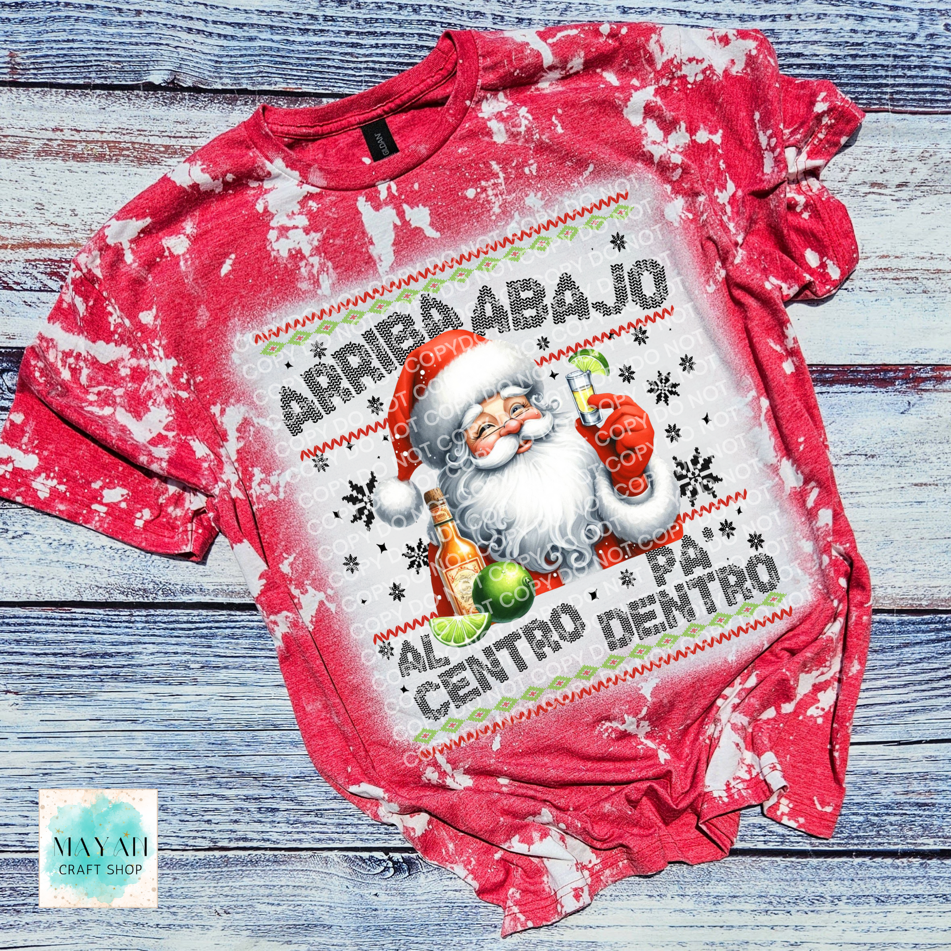 Arriba abajo santa heather red bleached tee. -Mayan Craft Shop