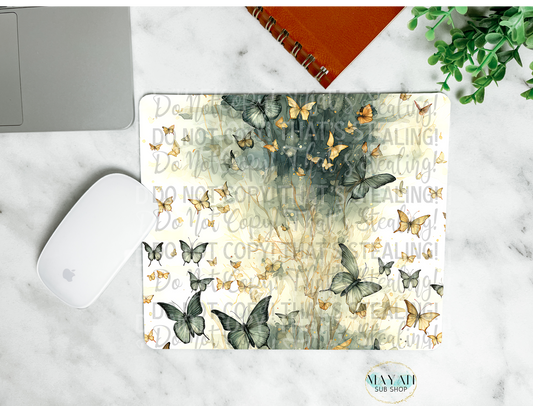 Hunter green butterflies mouse pad. -Mayan Sub Shop