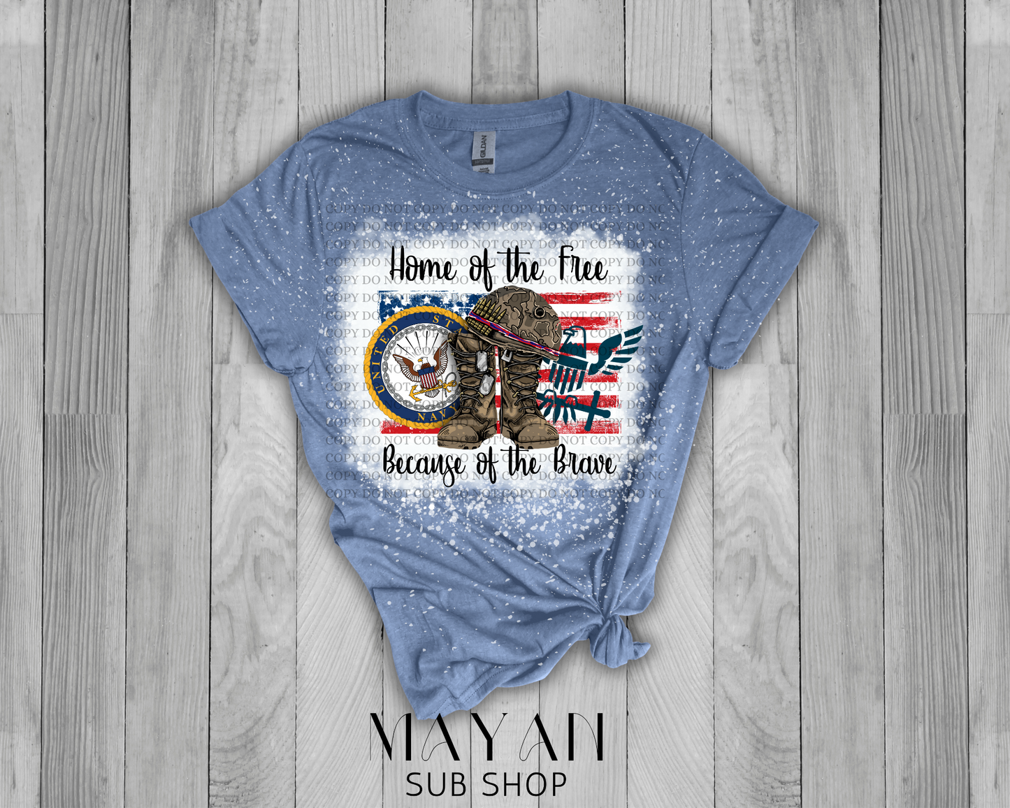Home of the Free Navy Bleached Shirt - Mayan Sub Shop