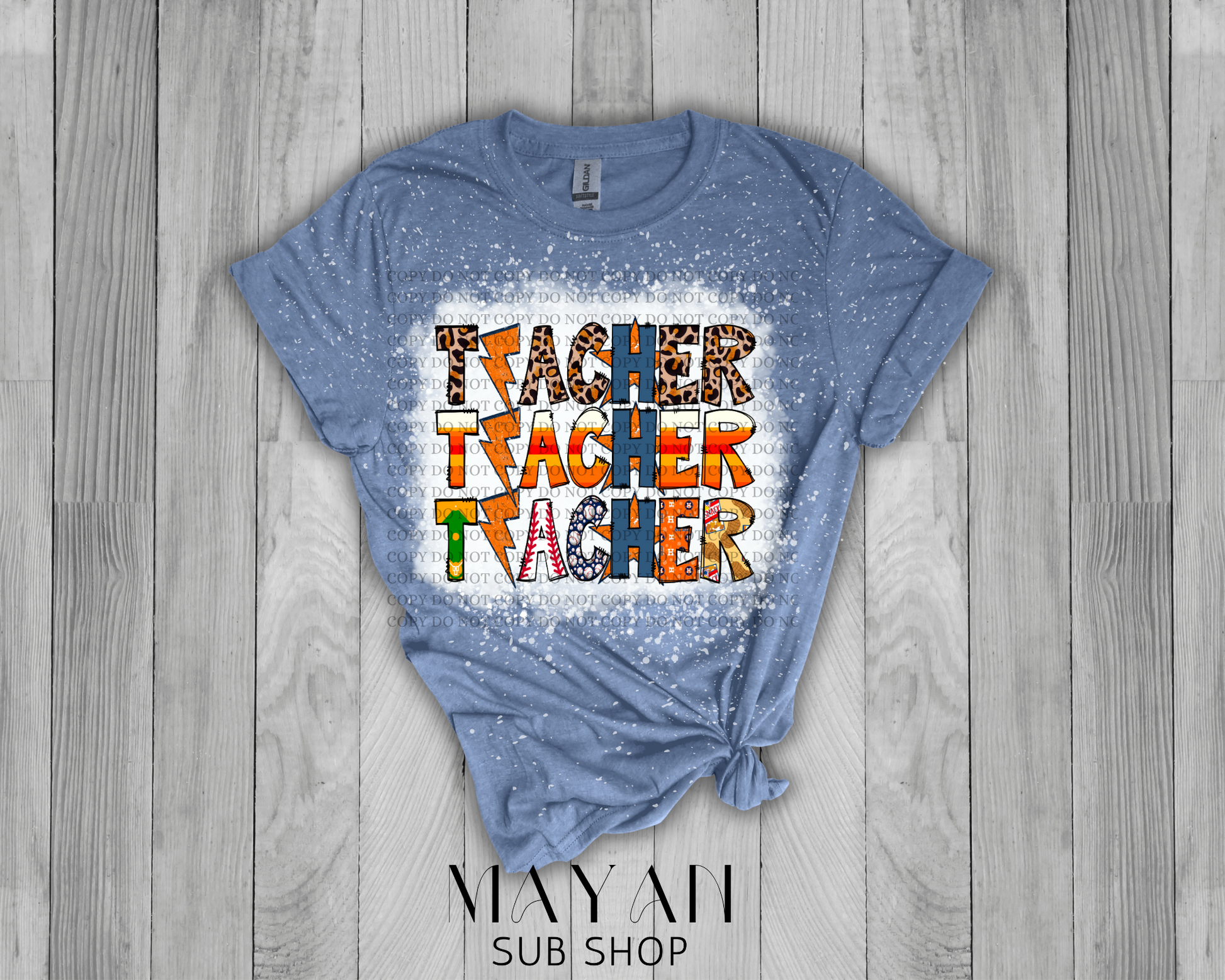 Teacher stacked Astros bleached shirt - Mayan Sub Shop