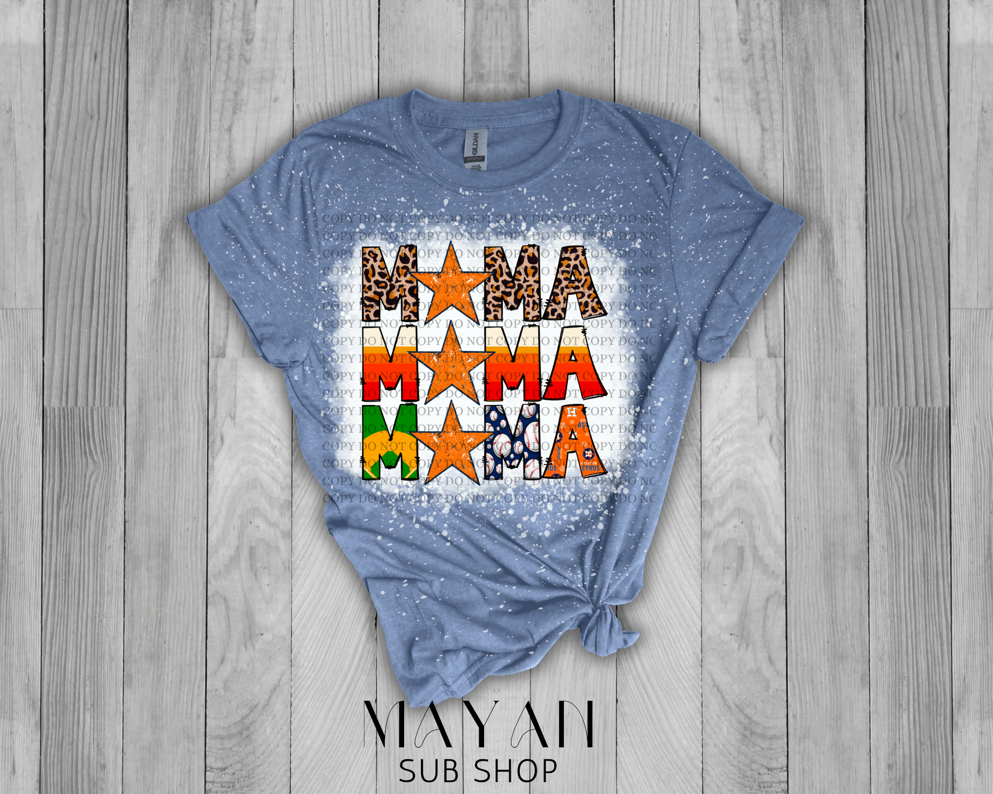 Mama Stacked Astros Bleached Shirt - Mayan Sub Shop