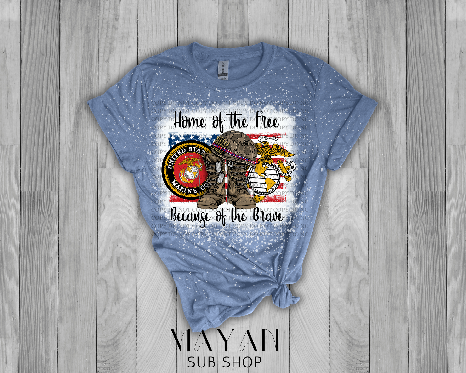 Home of the Free Marine Bleached Shirt - Mayan Sub Shop