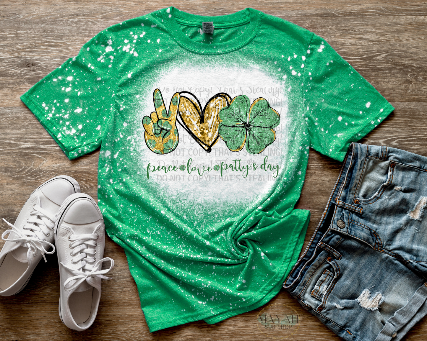 Peace Love St. Patty's Bleached Tee - Mayan Sub Shop