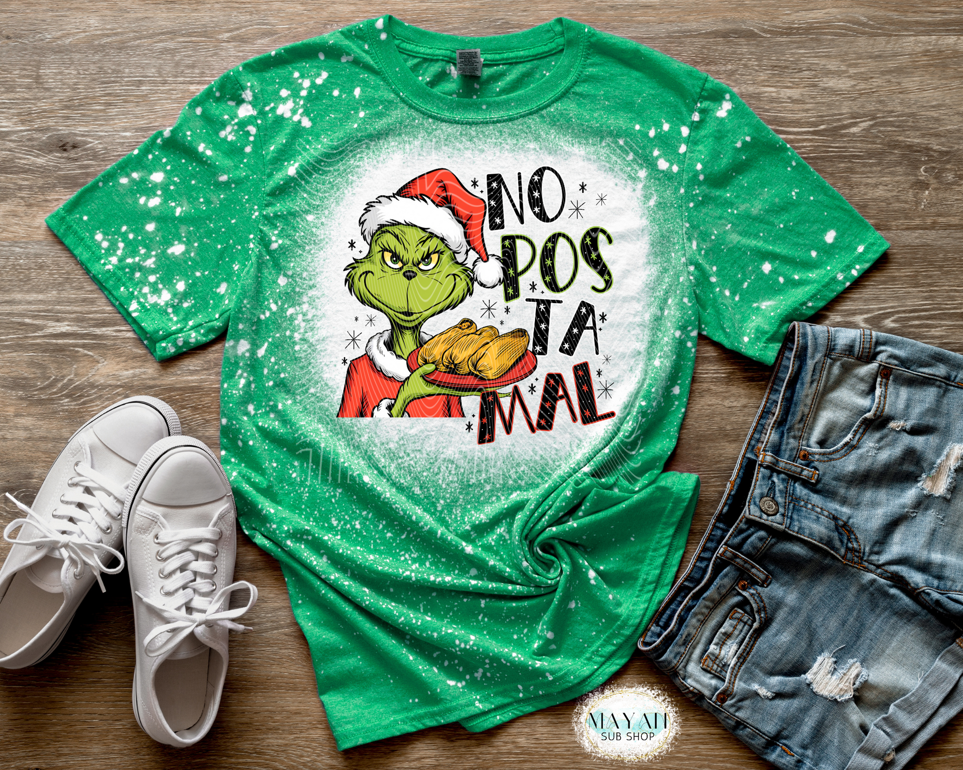 No pos tamal heather irish green bleached tee. -Mayan Craft Shop