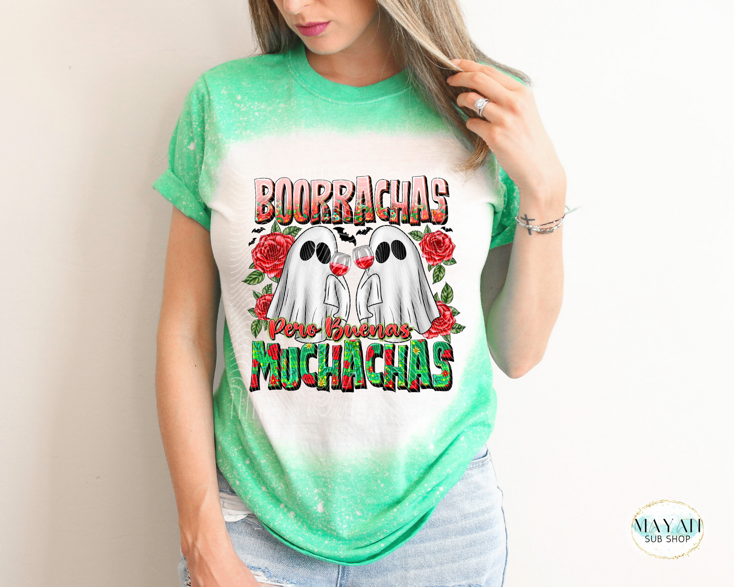 Boorrachas heather irish green bleached tee. -Mayan Sub Shop