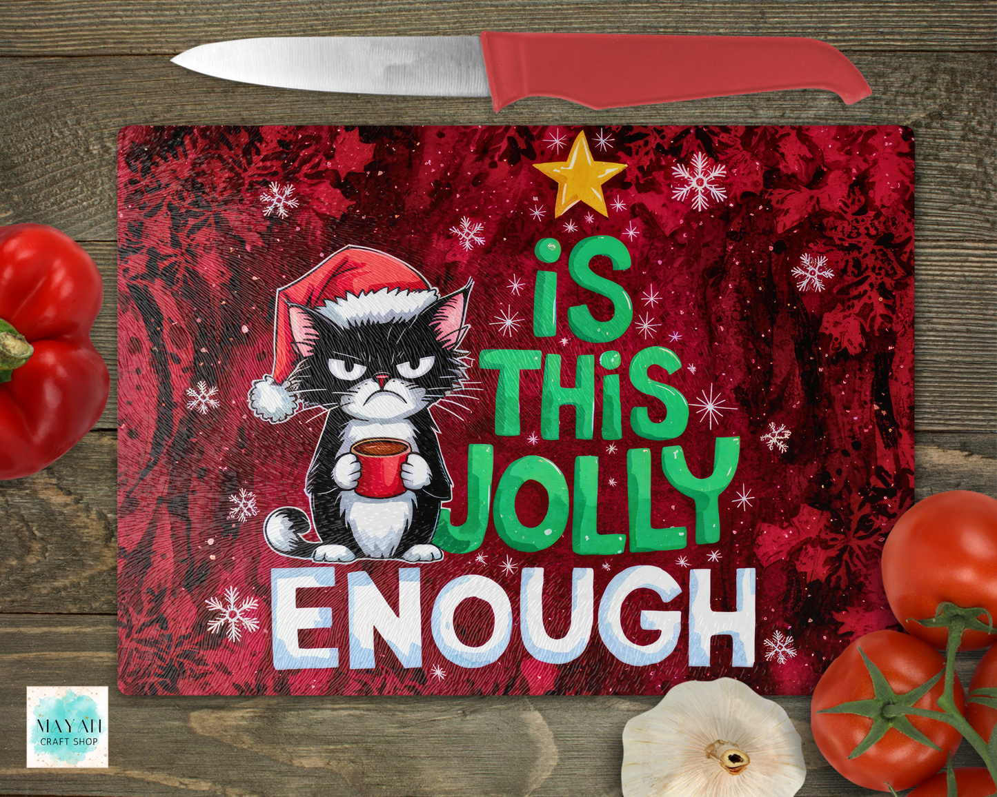 Jolly enough cutting board. -Mayan Craft Shop