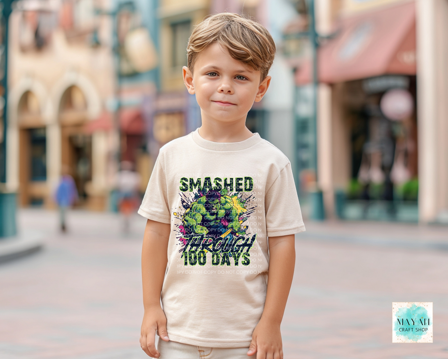 Smashed through 100 days kids heather dust shirt. -Mayan Craft Shop