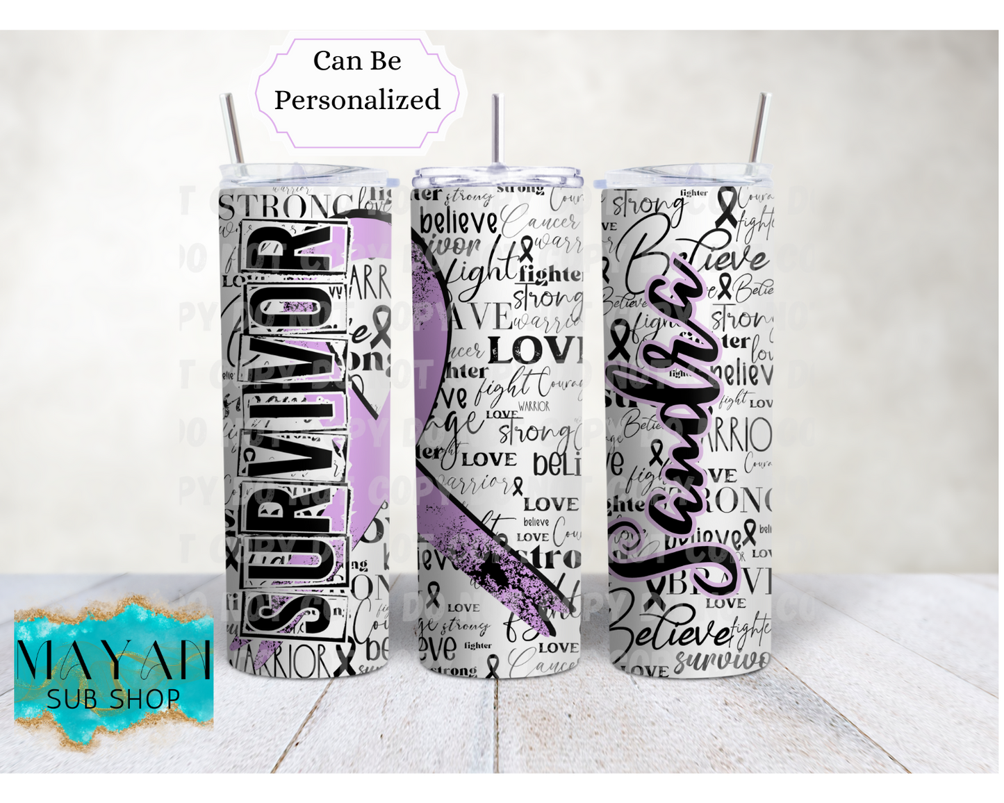 Lavender Cancer Survivor Ribbon 20 oz. Skinny Tumbler - Mayan Sub Shop
