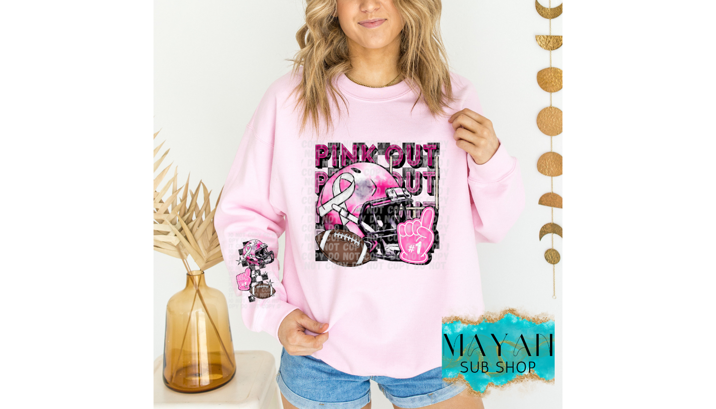 Pink out cancer awareness sweatshirt. -Mayan Sub Shop