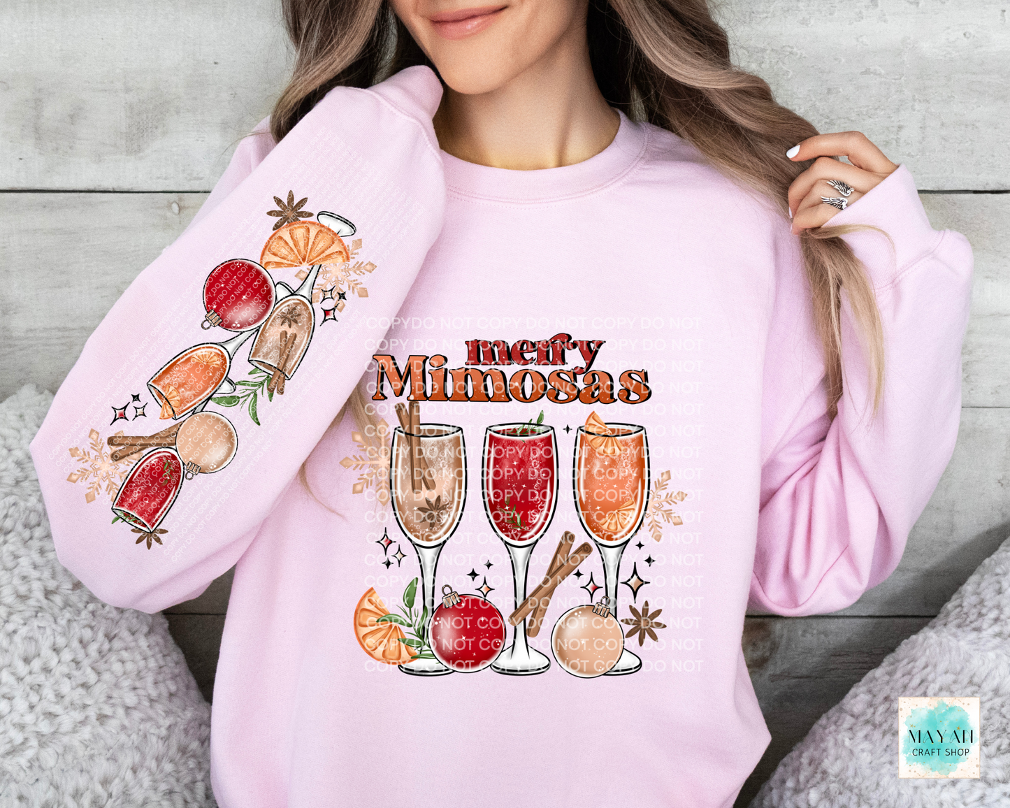 Merry mimosas pink sweatshirt. -Mayan Sub Shop