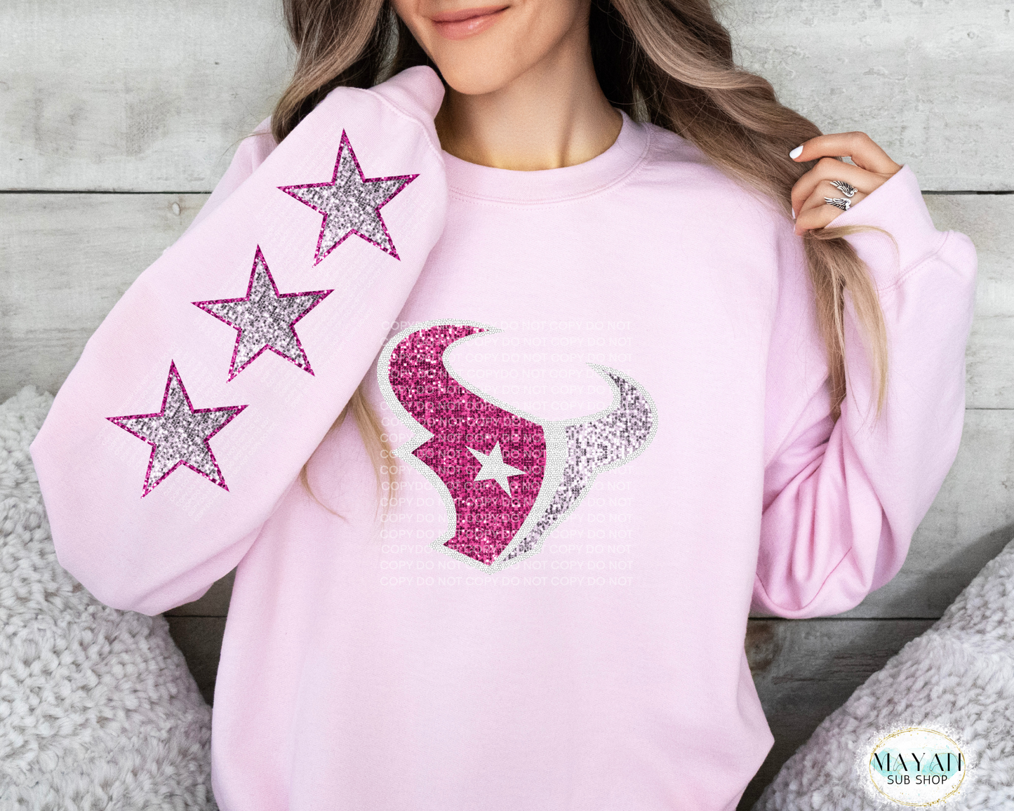 Houston Football Pink Out Glitter Sweatshirt