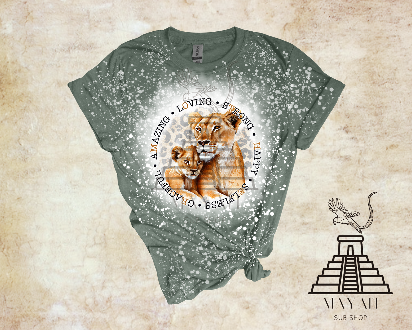 Lion mother bleached shirt - Mayan Sub Shop
