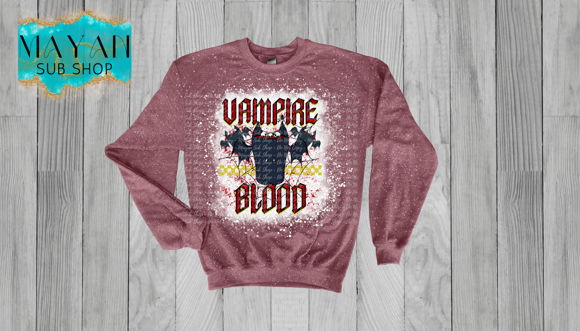 Vampire blood bleached sweatshirt. -Mayan Sub Shop