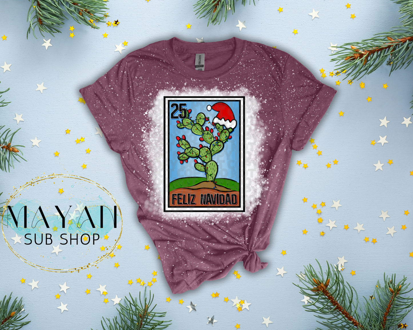 Feliz Navidad Loteria Bleached Shirt - Mayan Sub Shop