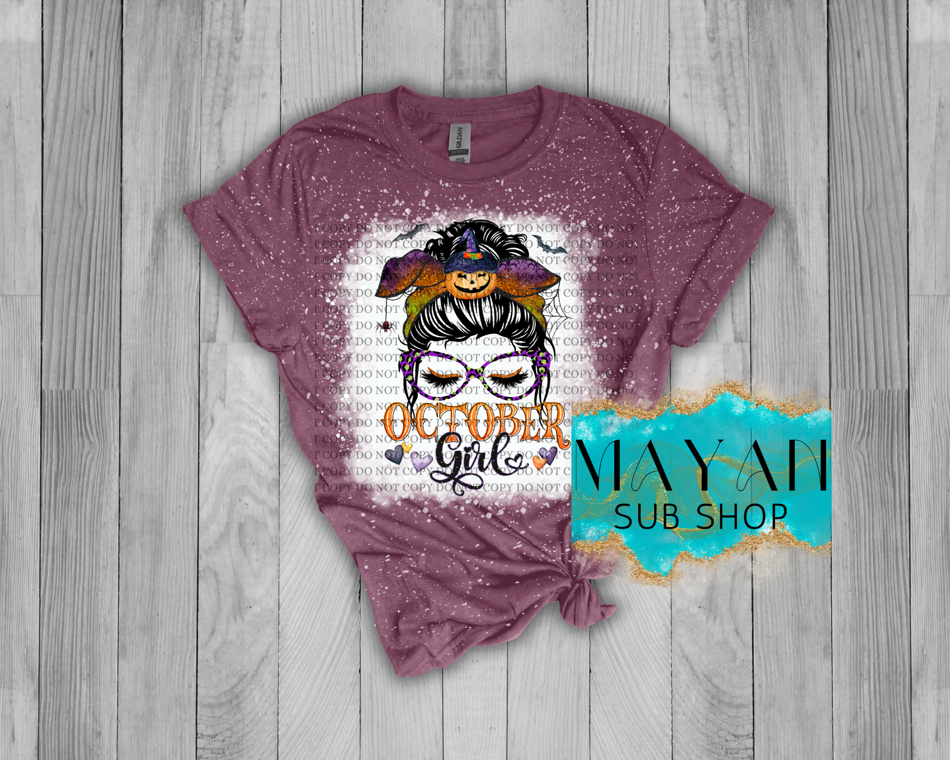 October Girl Messy Bun Bleached Shirt - Mayan Sub Shop