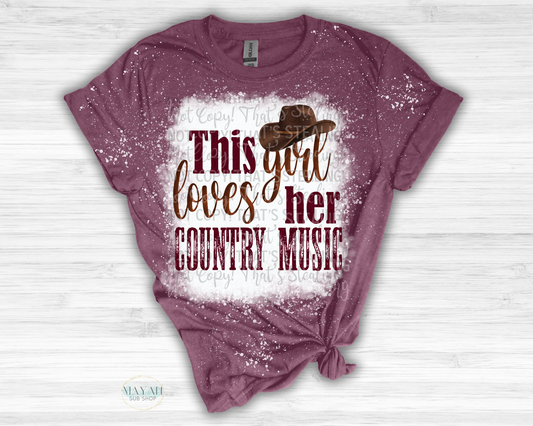 This girl loves her country music in heather maroon bleached shirt. -Mayan Sub Shop