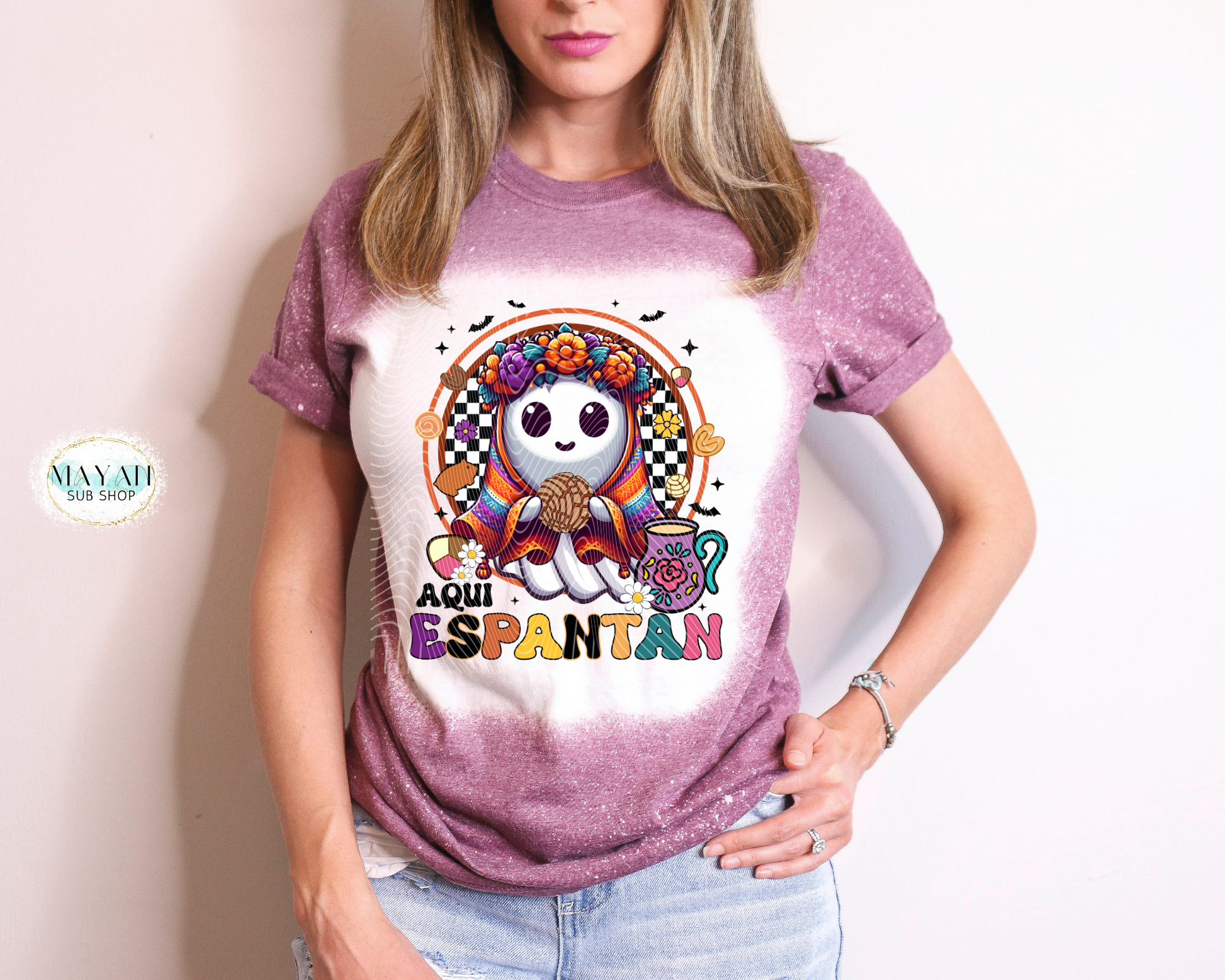 Aqui espantan heather maroon bleached tee. -Mayan Sub Shop