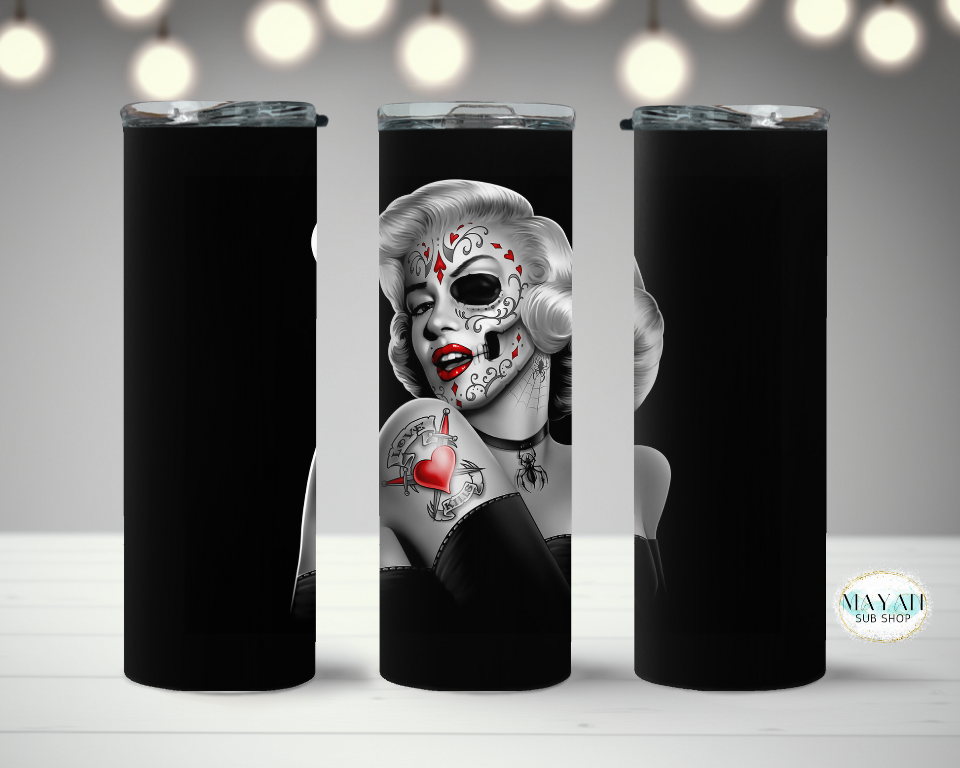 Day of the dead Marilyn tumbler. -Mayan Sub Shop