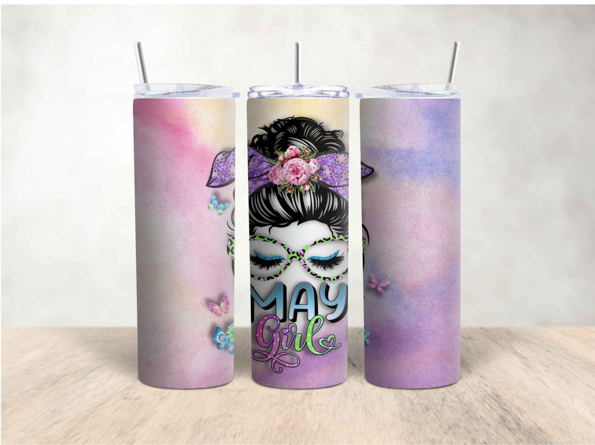 May girl messy bun tumbler - Mayan Sub Shop