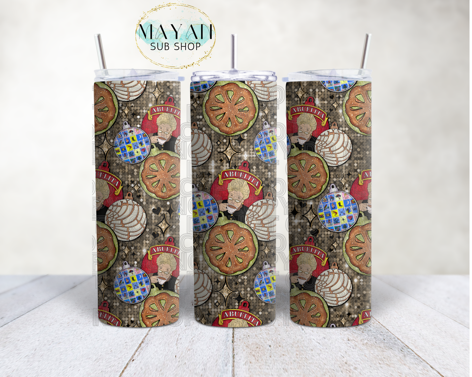 Mexican ornaments 20 oz. skinny tumbler. -Mayan Sub Shop