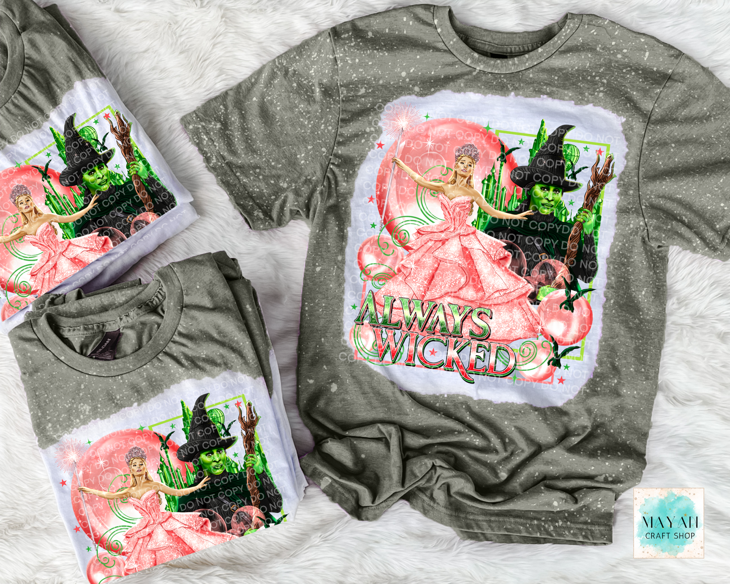 Always wicked heather military green bleached tee. -Mayan Craft Shop