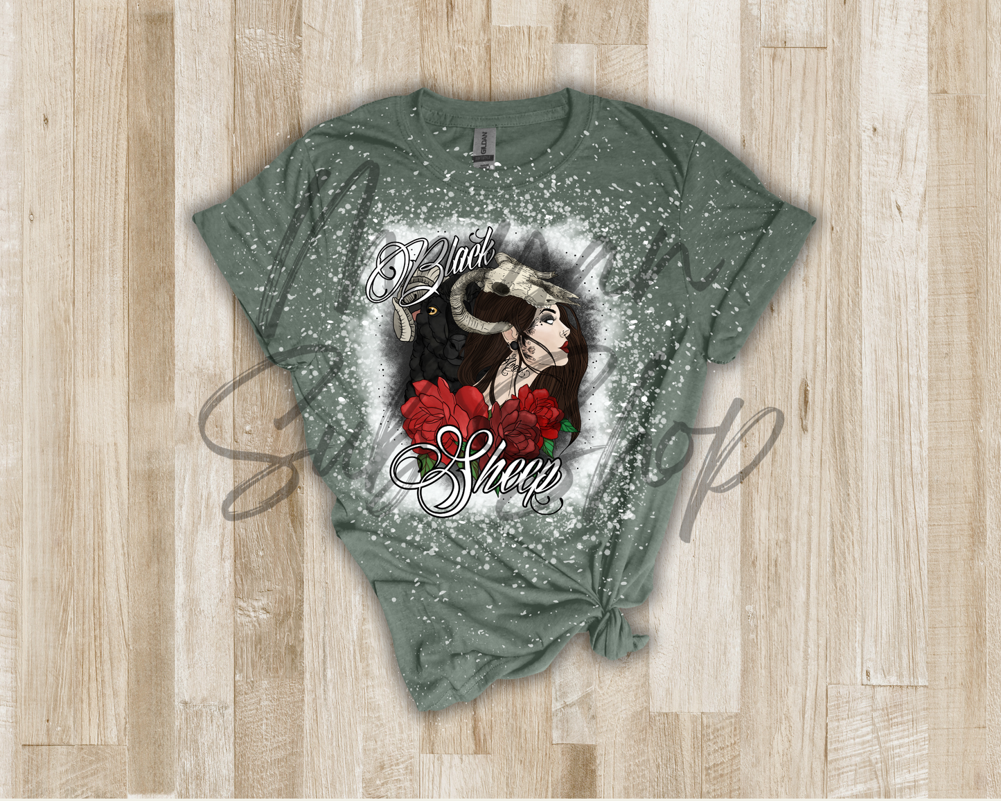 Black sheep inked bleached shirt - Mayan Sub Shop