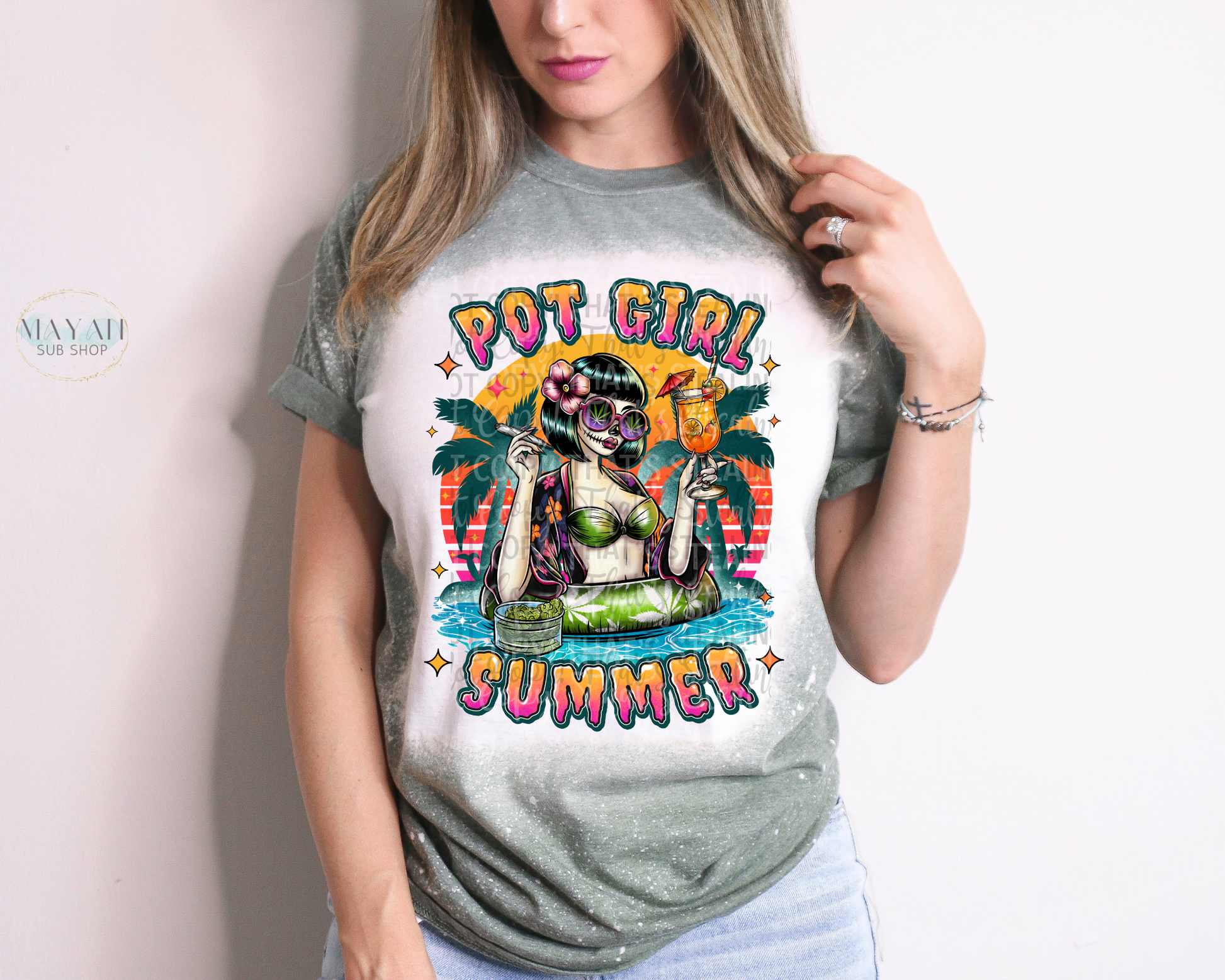 Pot Girl Summer Bleached Tee - Mayan Sub Shop