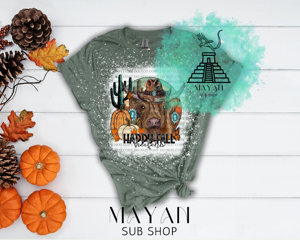 Happy Fall Heifers Bleached Shirt - Mayan Sub Shop