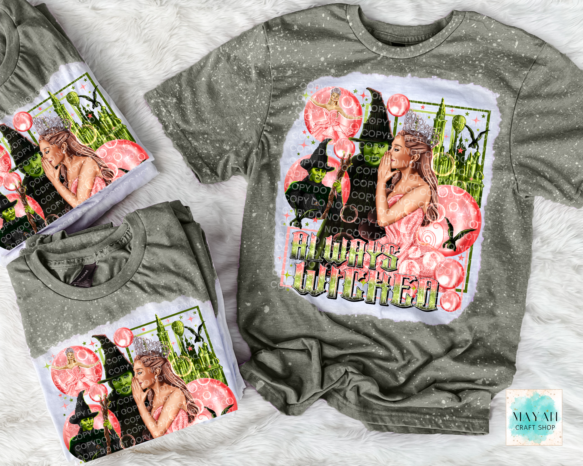 Always wicked heather military green bleached tee. -Mayan Craft Shop