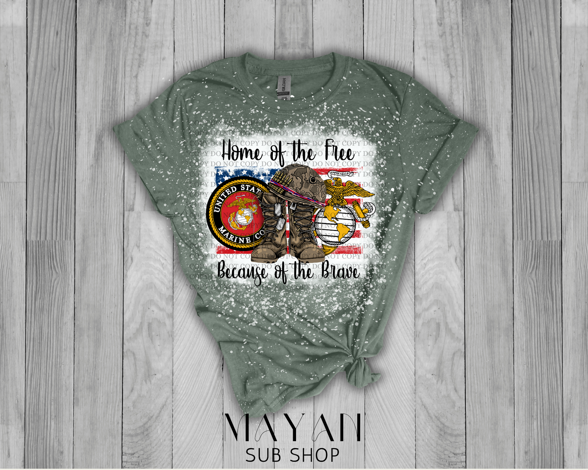 Home of the Free Marine Bleached Shirt - Mayan Sub Shop