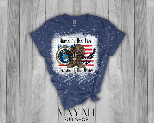 home of the free air force in heather navy bleached shirt. - Mayan Sub Shop