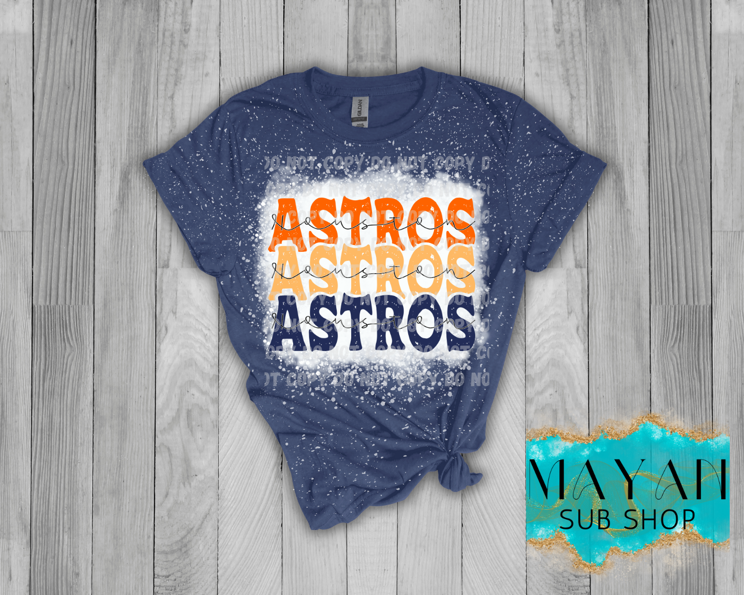 Astros Stacked Bleached Shirt - Mayan Sub Shop