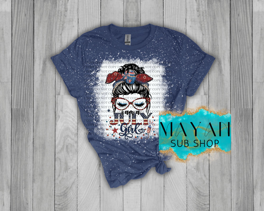 July Girl Patriotic Messy Bun Bleached Shirt - Mayan Sub Shop