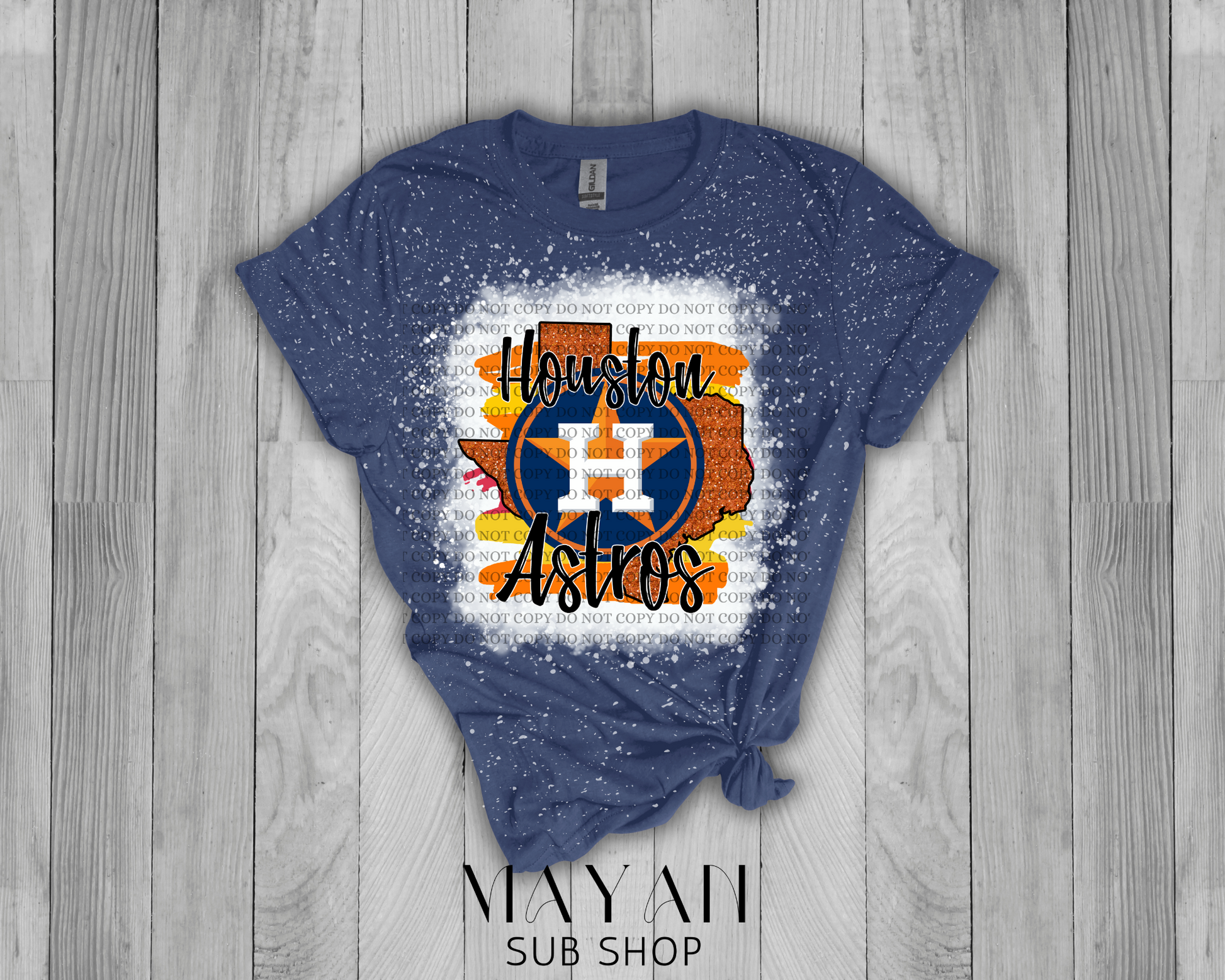 Houston baseball in heather navy bleached shirt. - Mayans Sub Shop