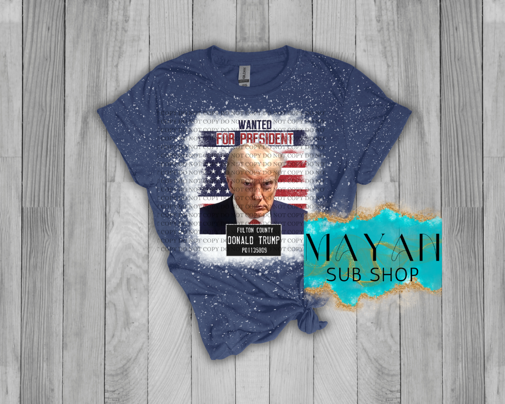 Wanted for president in heather navy bleached shirt. -Mayan Sub Shop