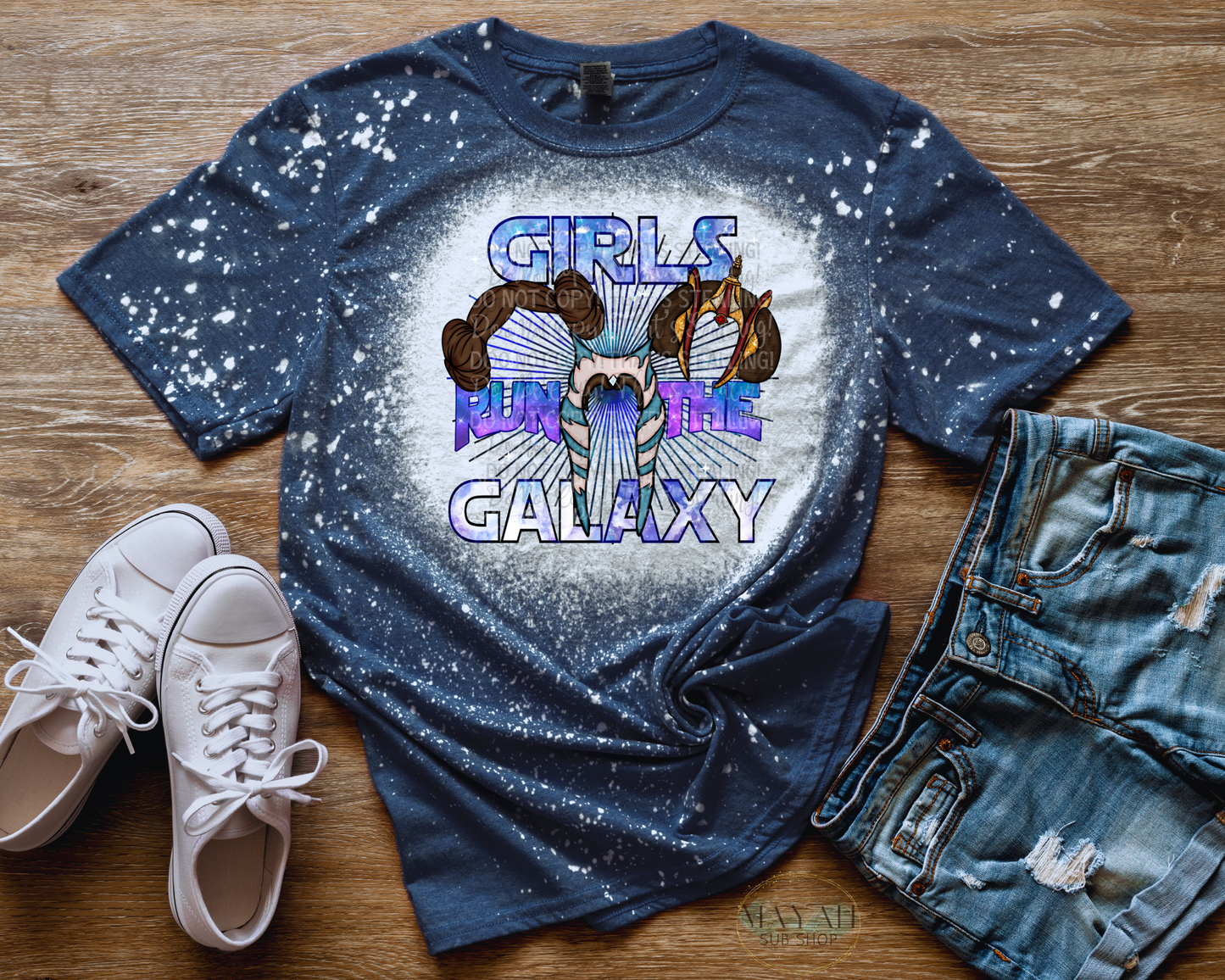 Girls Run The Galaxy Bleached Tee - Mayan Sub Shop