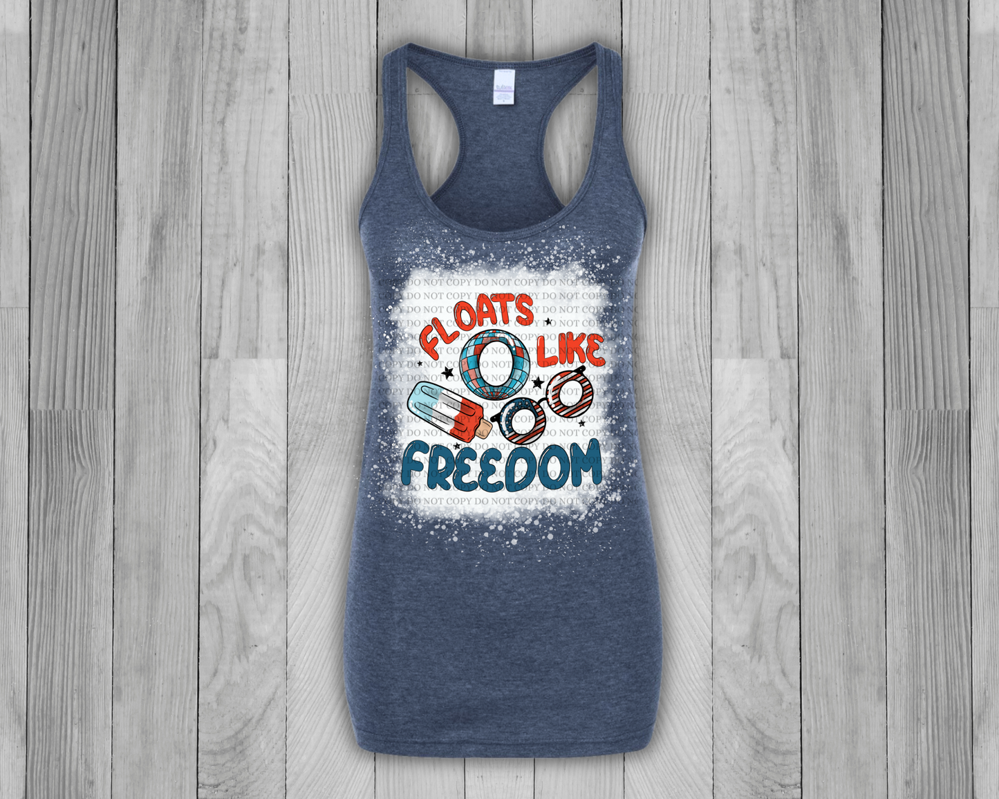 Floats like freedom in heather navy bleached tank top. - Mayan Sub Shop