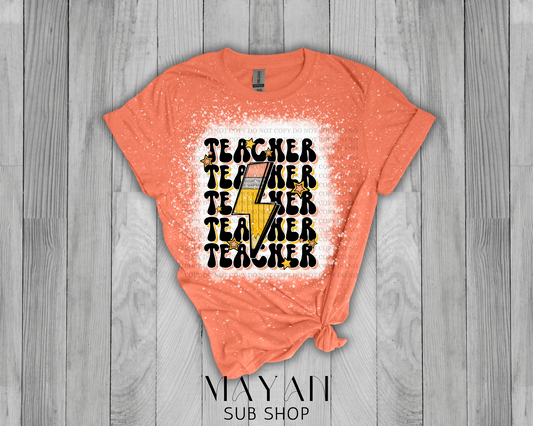 Teacher stacked retro heather orange bleached shirt. - Mayan Sub Shop